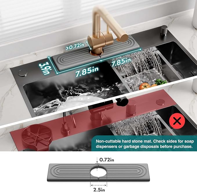 Kitchen Sink Faucet Mat - 15.7in Diatomite Sink Protectors for Kitchen Sink, Stone Sink Splash Guard for Kitchen Counter Sink Accessories (Grey, 15.7'' x 3.9'') - Image 2
