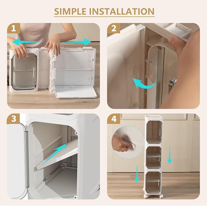 3-Tier Slim Bathroom Narrow Storage Cabinet with Wheels, White | Tool Free Assembly, Adjustable Shelves, Fits for Narrow Spaces, Reinforced Stability, Magnetic Clear Door - Image 7