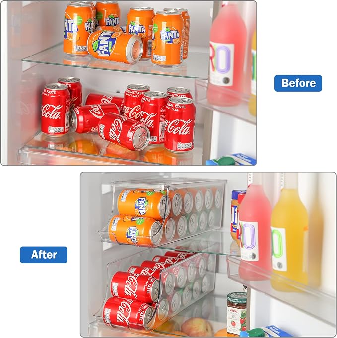 Puricon 2 Pack Soda Can Organizer Dispenser for Refrigerator Fridge | Plastic Canned Food Pop Beverage Container Storage Bin with Lid for Freezer Rack Pantry Cabinet Cupboard Kitchen -Standard - Image 6