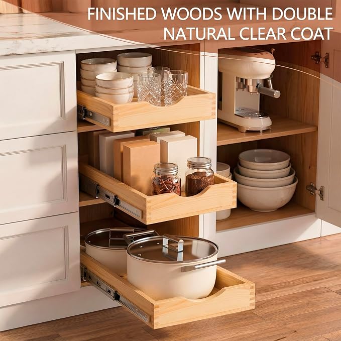 Sintuff 4 Pack Wooden Pull out Tray Cabinet Organizer Gentle Close Roll out Shelves for Kitchen Cabinets Fully Assembled Slide Pantry Shelves (12'' X 21'') - Image 6