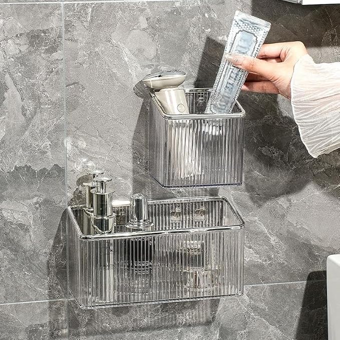 Drill-Free Stick-On Wall Shelves | Space-Saving Floating Organizer for Kitchen, Bathroom & Office | Plastic Storage Shelves for Makeup & Home Decor (Grey_Silver) - Image 4
