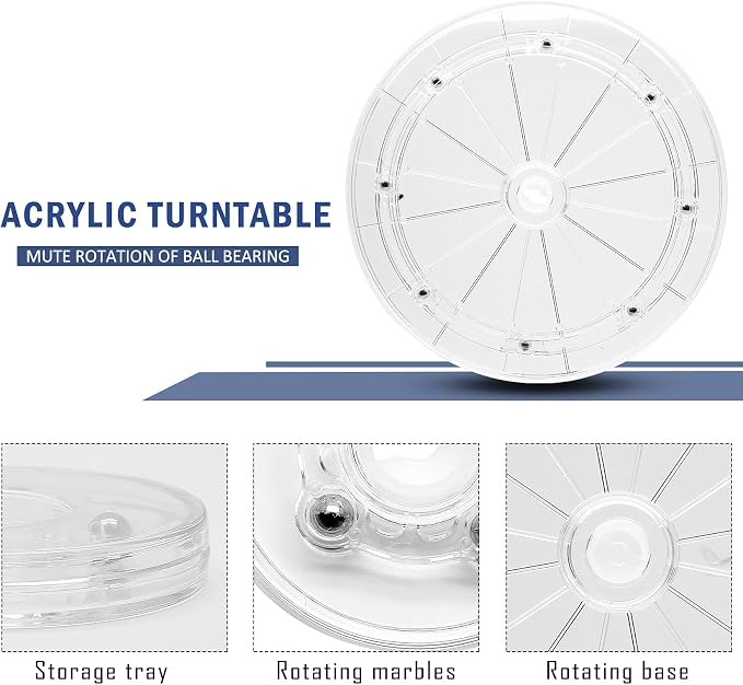 8 Inch 1Pcs Acrylic Turntable Organizer, Clear Rotating | 360 Degree Rotation, Round Turntable, For Kitchen Pantry Table Countertop Cabinet, Decorating - Image 2