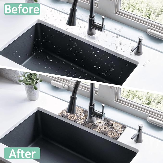 Kitchen Sink Splash Guard Faucet Mat 15" X 5.5" Boho Floral Absorbent Fast Drying Mat Faucet Draining Mat Sink Splash Guard Behind Faucet Drip Catcher for Kitchen Bathroom - Image 7