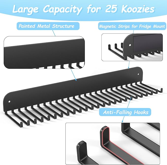 RESOVO Can Cooler Sleeves Holder Magnetic for Fridge, Beer Sleeves Dispenser Organizer for Storage w/ 25 Hooks, with Screws for Wall Mounted, for Holidays Wedding Party - Image 3