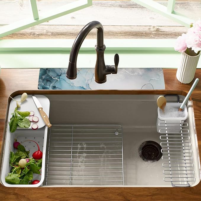 Sink Faucet Absorbing Mat, 2 Pack Drying Mat Around Faucet Sink Splash Guard Behind Faucet Sinkmat For Kitchen Bathroom Island Rv 24 * 5.5 Inch (60 * 14 cm) - Image 2