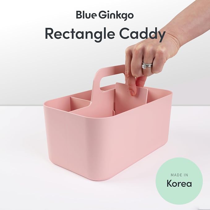 BLUE GINKGO Stackable Organizer Caddy, Rectangle, Pink, Made in Korea | Portable. Adjustable. Home, Office & School Storage. - Image 2