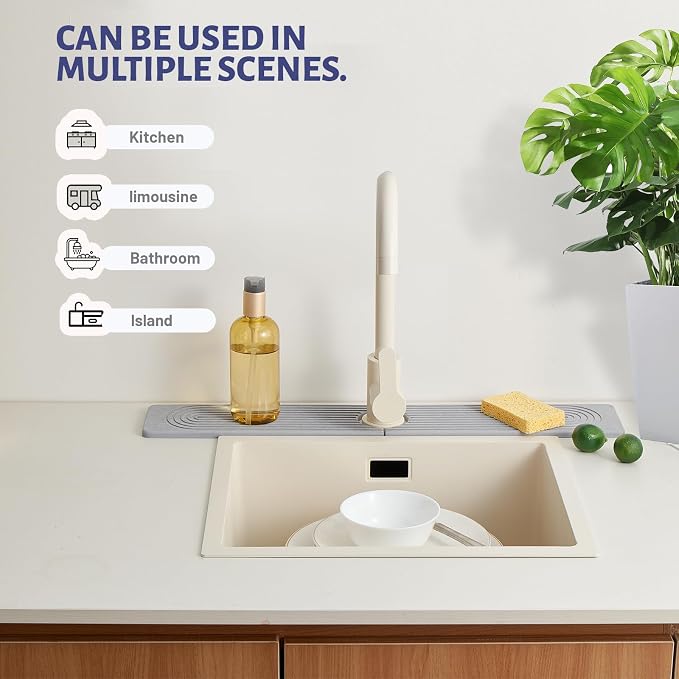 Fast Drying Stone Faucet Mat for Kitchen Sink with Raised Feet | Sink Splash Guard Water Absorbing Stone Tray for Sink, Counter Protector Matt for Kitchen & Bathroom - Image 7
