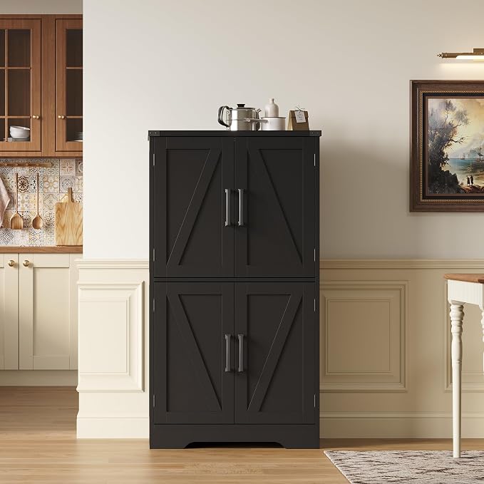 Treocho Farmhouse Bathroom Floor Cabinet with Adjustable Shelves | 13.78"D x 23.62"W x 43.46"H, Freestanding Kitchen Pantry Cabinet, Cupboard for Living Room, Dining Room, Black - Image 7