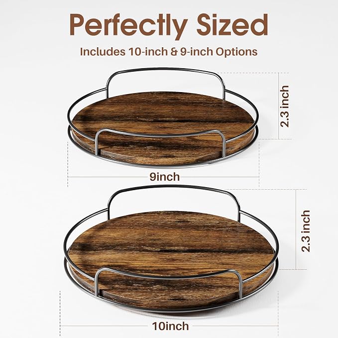 LAMU 2 Pack 9'' 10'' Lazy Susan Turntable Organizer for Table Top Cabinet, Wooden Lazy Susan for Kitchen, Pantry, Countertop, Bathroom Vanity, Spice Organization, Wood Decor - Image 7
