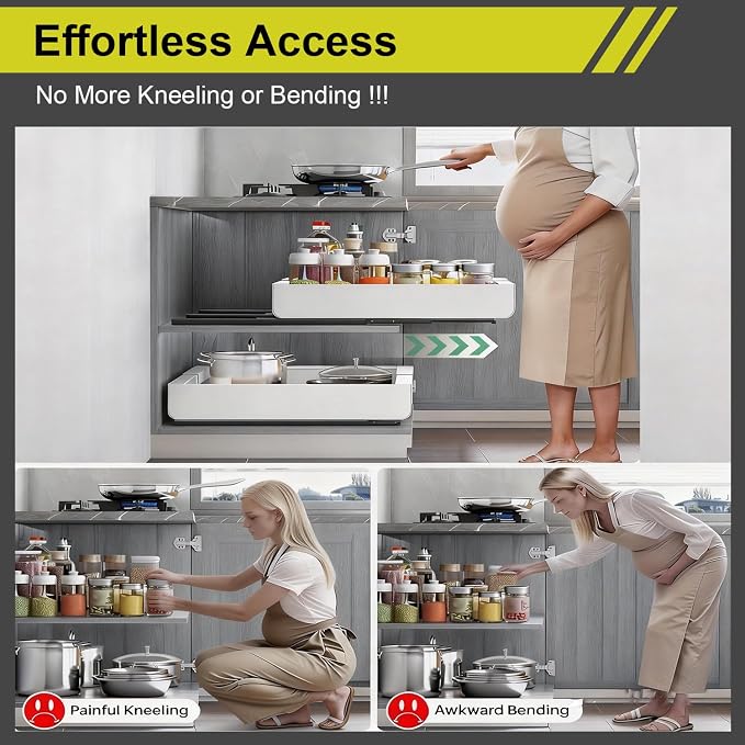 21" Deep Pull Out Cabinet Organizer, 12-22 Inch Expandable Drawer, 2 Pack | Basket adjusts 12"-22" wide; designed for cabinet interiors over 13" wide and 21" deep. 3 rails pull out up to 12". - Image 6