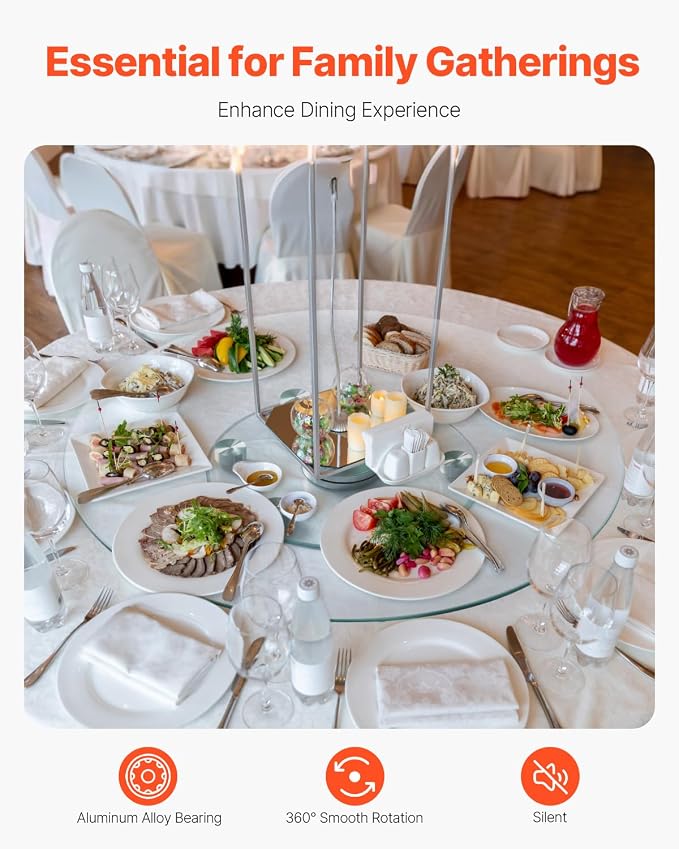VEVOR 30 in Glass Lazy Susan Turntable, Tempered Glass Dining Table Centerpiece with 6 Rotating Wheels, 360° Smooth and Silent Spin Tabletop Rotating Tray, for Family Gatherings, Banquets & Weddings - Image 2