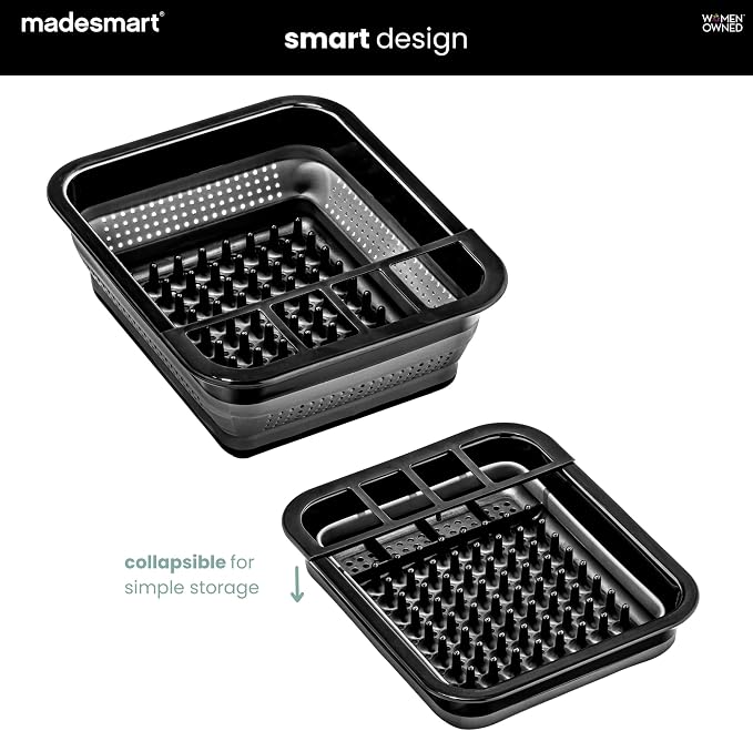 madesmart Collapsible Dish Rack, Foldable Dish Drying Station for Plates, Bowls, Cups & Utensils, Integrated Draining Board, Non Slip Base, Durable & Easy-Clean Kitchen Drying Organizer, Carbon - Image 4