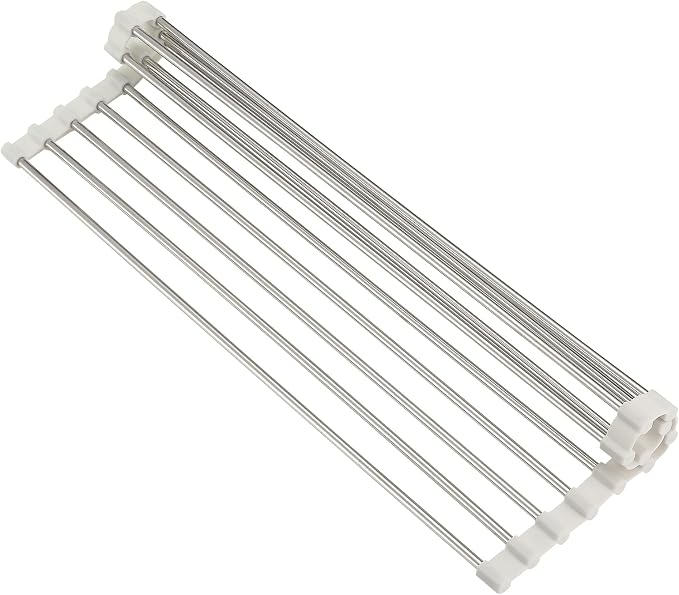 Roll Up Dish Drying Rack, Over Sink Multipurpose Rack, 17.6" x 9.3" Stainless Steel Foldable Dish Drainer, White by GENIYA