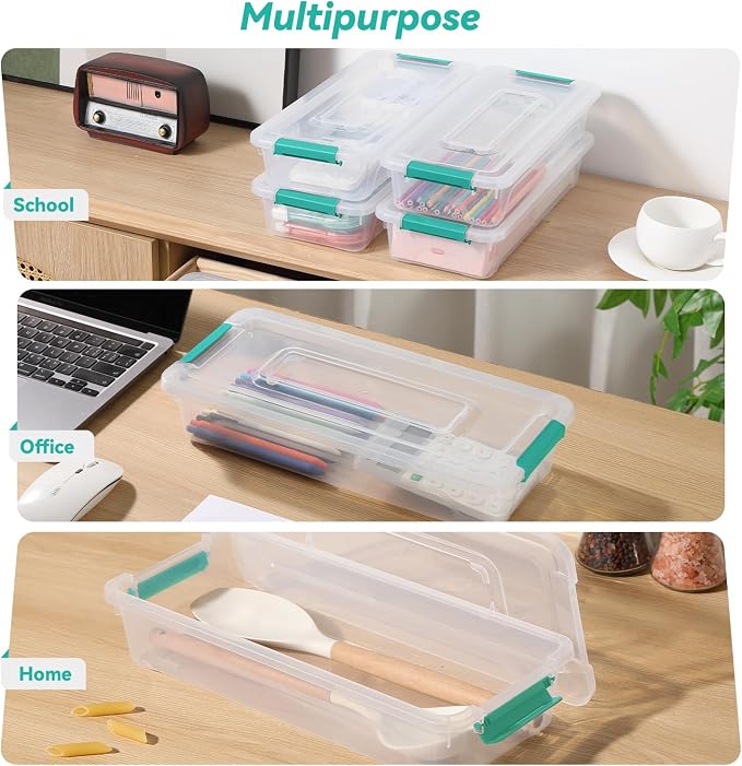 8Pack Storage Box Plastic Storage Bin with Green Lids - Image 3