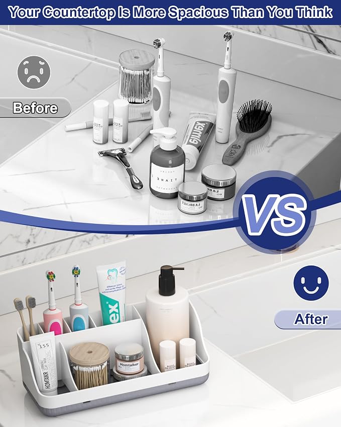 Bathroom Counter Organizer and Storage, 7 Slots Detachable Toothbrush Holders for Bathrooms, Anti-Slip Electric Toothbrush and Toothpaste Holder Countertop Vanity Organizer Accessories for Adults Kids - Image 5