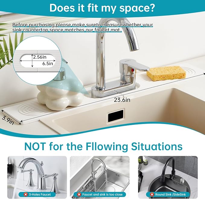 Stone Faucet Mat for Kitchen Sink Oval Hole Bathroom sink splash guard | Water-Absorbing Diatomite Stone Drying Mat & Sink Protectors Absorbent Stone Tray for Bathroom Counter, Oval Hole 6.5" x 2.5" - Image 3