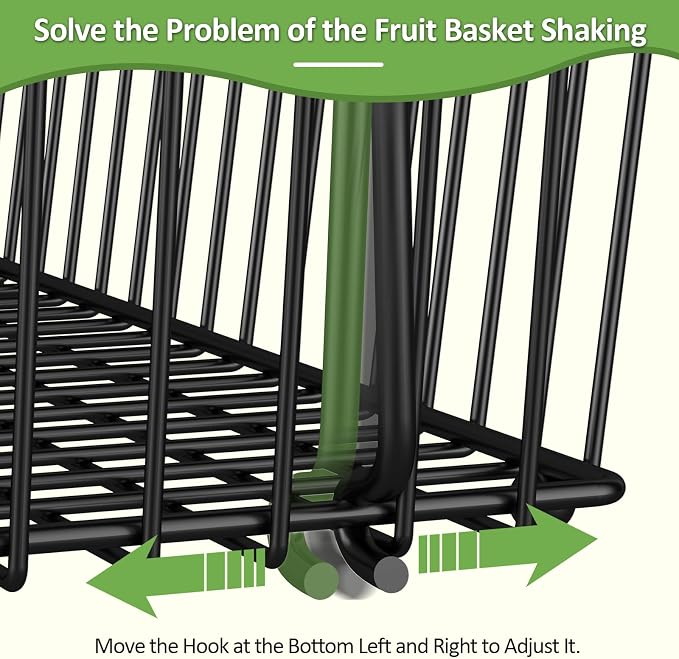 3 Tier Fruit Basket for Kitchen Counter with 2 Banana Hangers, Countertop Metal Fruit Bowl with Wooden Handle, Large Storage Stand for Vegetables, Snacks, Breads, Produce Storage – Black - Image 9