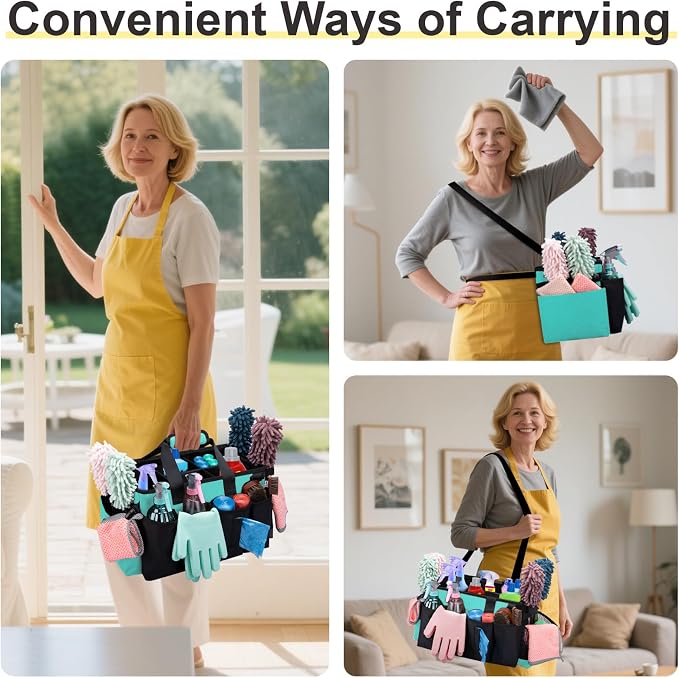 Wearable Large Cleaning Caddy Bag for Housekeepers (Purple) | Cleaning Supplies Organizer with Adjustable Shoulder, Waist & Handle Straps, Detailing Bag for Kitchen Supplies - Image 7