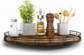 AMH 16-Inch Farmhouse Oak Lazy Susan Organizer, Walnut Finish | Smooth rotating oak tray with walnut finish for dining tables, kitchen counters, pantries and cabinet storage. by AMH