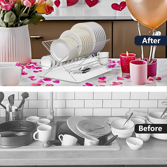 Stainless Steel Foldable Dish Drying Rack, 2 Tier Collapsible Kitchen Rack for Counter, Large Capacity Expandable Dish Drainer Rust Proof - Image 6