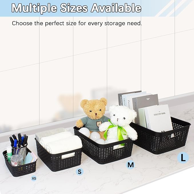 Soddeph Plastic Storage Baskets for Cabinets, Household Pantry Organization with Handle,Organizer Bins for Room,Bathrooms,Under-Sink,Kitchen (Black, L-3PACK) - Image 4