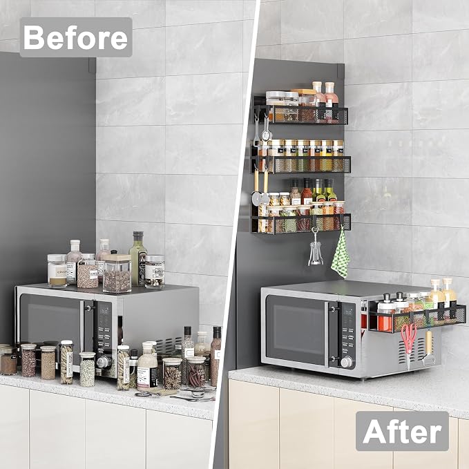 Aufworld Magnetic Spice Rack for Refrigerator, 4 Pack Magnetic Shelf, Fridge Magnet Organizer with Moveable 8 Hooks, Magnetic Fridge Shelf for Kitchen Organization and Storage (4 Pack) - Image 7