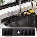 24-Inch Silicone Faucet Mat for Kitchen Sink Splash Guard, 7° Slope | 24"x5.5" water draining mat with fasten button; 1.6-2.75" customizable hole for bathroom, RV & kitchen sink drip catcher. by Doeklpo
