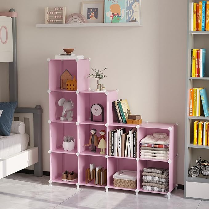 AWTATOS 12 Cube Storage Organizer, Closet Organizers Storage Shelves, Pink | Portable Closet Organizers, DIY Stackable Storage Cubes Shelves Bookshelf, Plastic Clothes Shelving for Home, Bedroom - Image 5