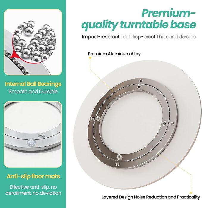 15.7" Lazy Susan Turntable – 360° Sinteredstone Silent Anti-Slip Turntable, Table Top Centerpiece for Kitchen, Pantry, Spice Rack, Refrigerator & Dining Table, White - Image 8