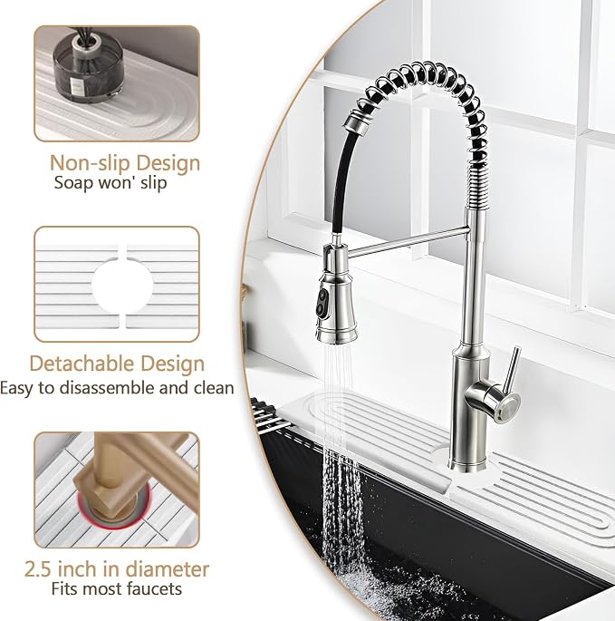 Jiozermi 23.6" Diatomite Faucet Mat for Kitchen Sink, White | Diatomite Stone Sink Tray, Faucet Sink Splash Guard, Absorbent Mat, For Kitchen Bathroom Faucet Sink, 23.6" x 3.9" - Image 3