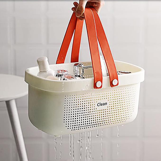 JiatuA Plastic Storage Basket with Handle Portable Shower Caddy Tote Organizer Basket Bin for Bathroom Kitchen Dorm Room Bedroom, White | Sturdy Drainage Large Capacity Organizer Basket with Silicone Handles for Bathroom Kitchen Bedroom College Dorm Es... - Image 5