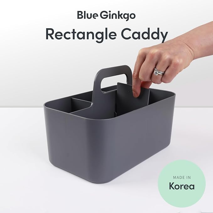BLUE GINKGO Stackable Organizer Caddy, Rectangle, Dark Grey, Made in Korea | Portable. Adjustable. Home, Office & School Storage. - Image 2