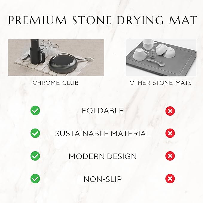 Stone Drying Mat for Kitchen Counter - Collapsible Diatomaceous Earth Dish Drying Stone - Fast Absorbent Stone Dish Drying Mat for Dishes and Pots (White Marble) - Image 7