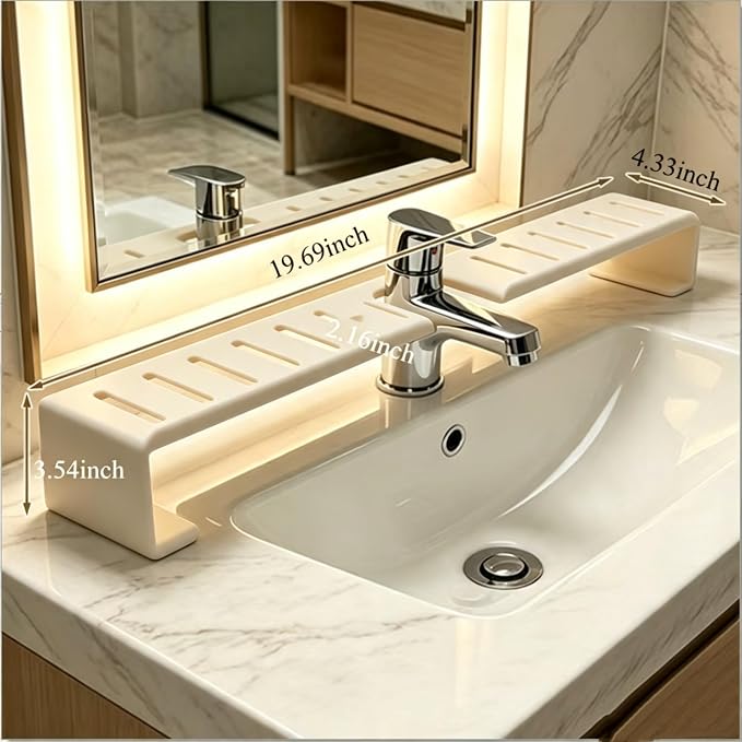 Vertical Faucet Storage Rack, Over the Sink Shelf, No-Drill Faucet Rack for Bathroom & Kitchen Countertop, Space-Saving Toiletry Organizer- Easy Drainage (White, 19.6in/50cm) - Image 5