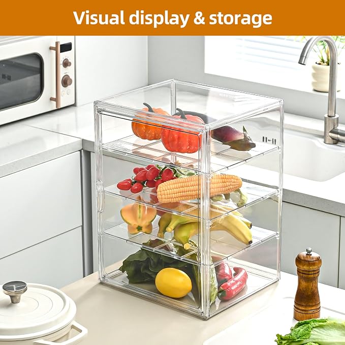 Pastry Display Case，4-Tier Adjustable Clear Bread Storage with Magnetic Door，Bread Box for Kitchen Countertop，15.7x11.8x9.8xinch (4 Tier-1 Pack) - Image 6