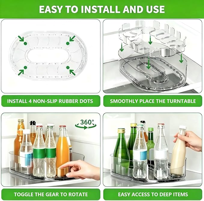 Lazy Susan 360°Rotating Organizer for Refrigerator,13.5“ x 8.5”,Drink Organizer for Fridge,Cabinet, Pantry,or Kitchen Countertop,Organize Condiments, Cans, Beverages,Clear,1 Pack - Image 8