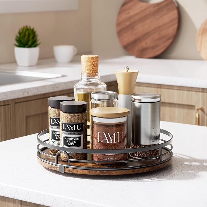 LAMU 11'' Lazy Susan Turntable Organizer for Cabinet, Round Wood Lazy Susan for Table Top, Countertop, Kitchen, Pantry, Spice, Bathroom Vanity, Decor - Image 7