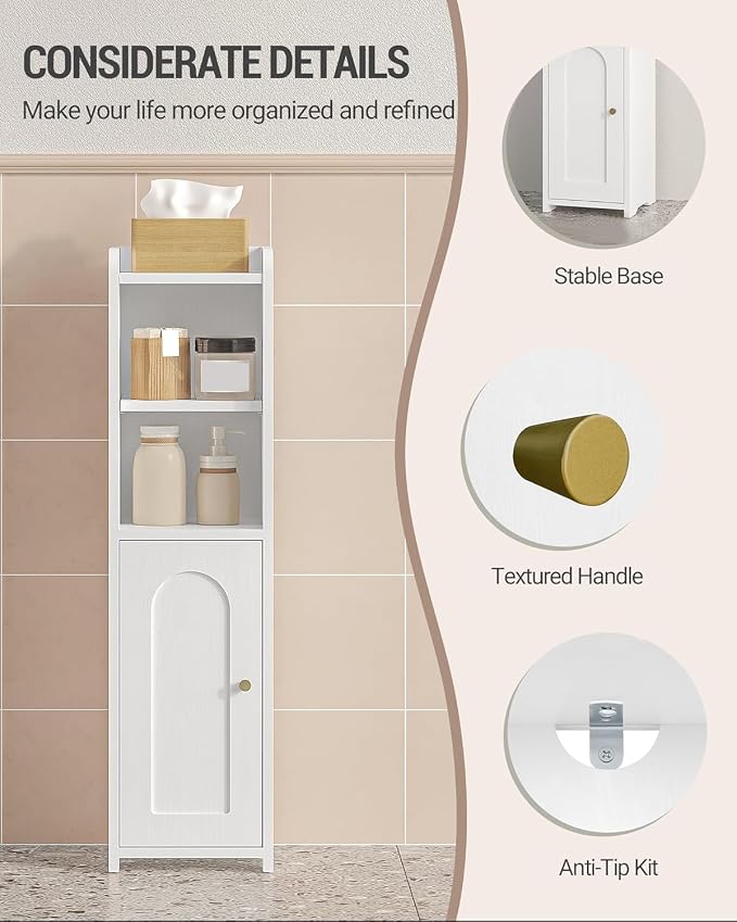 Hzuaneri Bathroom Storage Cabinet, Narrow Toilet Paper Cabinets with Doors | Small Corner Floor Cabinet with Doors and Adjustable Shelf, Bathroom Organizer for Small Spaces, White BC19703X - Image 7