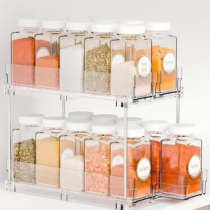 2 Tier Sliding Spice Racks for Cabinets,1 Pack 10.4'' Deep Narrow Vertical Spice Rack Pull Out for Inside Cabinets,Kitchen,Pantry,Cupboard Seasoning,Jar Organizer and Medicine Cabinet Storage by Yieach