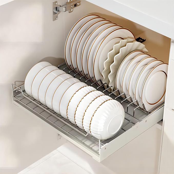 Pull out Cabinet Organizer Fixed with Adhesive Nano Film | Slide out Dish Drying Rack for Kitchen Cabinets, Pull Out Drawer for Kitchen Under Sink Organizer by ZHOHO+TANT