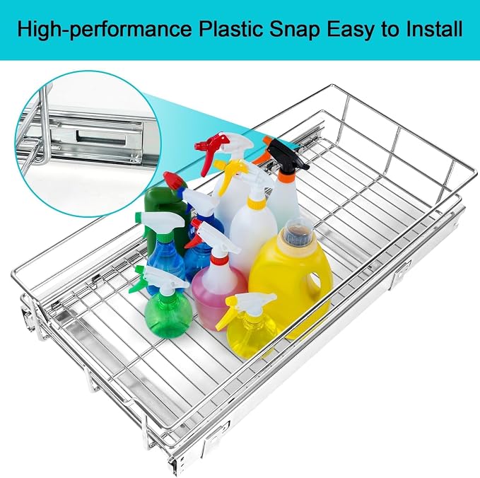 Pull Out Cabinet Organizer 20" W X 17" D, Slide Out Drawers For Kitchen Cabinets, Pull Out Drawers For Cabinets Capacity Heavy Duty Caddy, Cabinet Pull Out Shelves Chrome-Plated, Bathroom Pantry | For Kitchen Organizers and Storage, Pull Out Drawers Fo... - Image 8