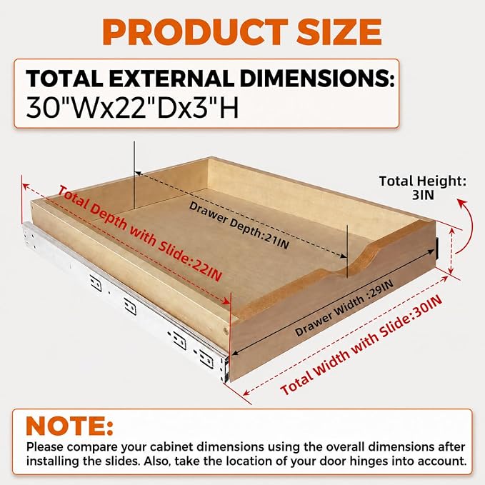 Pull Out Drawers for Cabinet Wood 30" W x 22" D Slide Out Organizer | Pull Out Cabinet Organizer, Solid Wood with Soft Close Side Rails, 57 LB Capacity, Waterproof Coating Suit Kitchen Bathroom - Image 2