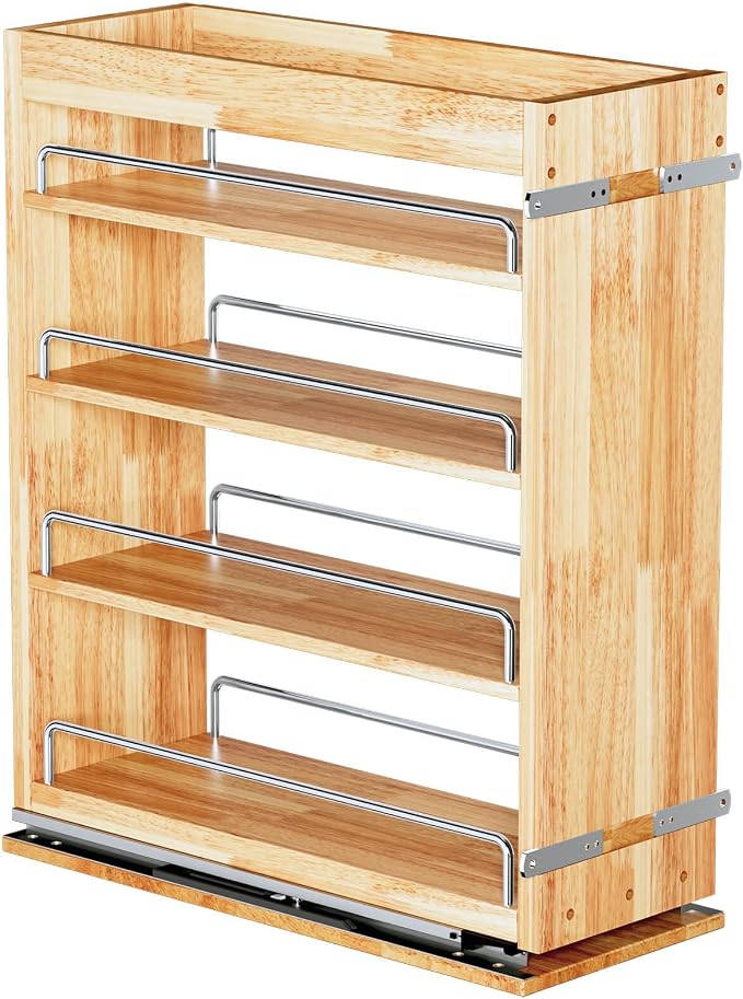 OCG 4 Tier Pull Out Spice Rack Holder Shelves (8" W x 22" D), spice organization for cabinet Storage Organization, pull out spice racks for inside cabinets by OCG