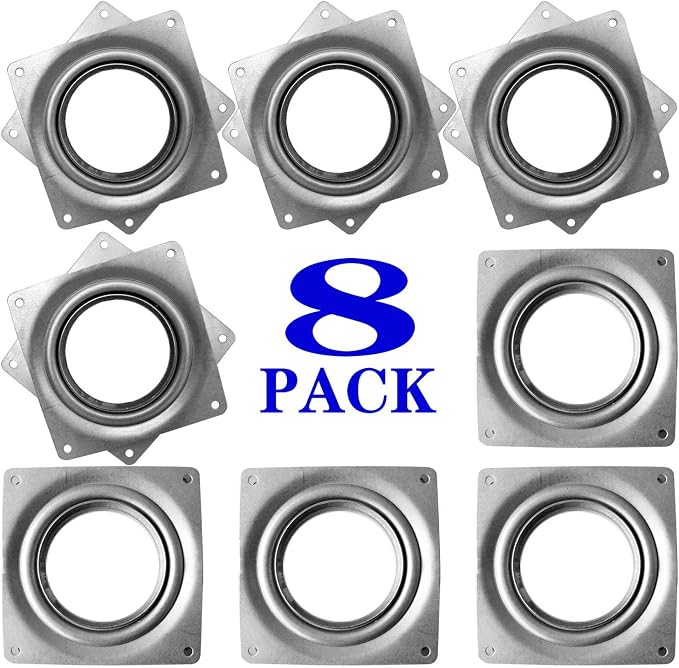 8Pack Lazy Susan Hardware, 4INCH Square Rotating Bearing Plate, 300lbs Capacity Lazy Susan Turntable Bearing for for Serving Trays, Kitchen Storage Racks, Craft Table, Zinc Plated Steel Swivel Plate | Lazy Susan Hardware Base for Serving Trays Kitchen ... by Evadow