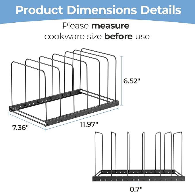 Cutting Board Organizer Rack for Cabinet with 7 Adjustable Dividers | 7 adjustable dividers. Holds cutting boards, cookie sheets, baking trays and thin pans, Wire rack for cabinet or countertop - Image 3