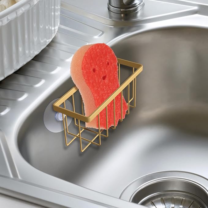 HLOOL Gold Sponge Holder for Kitchen Sink,Kitchen Sink Sponge Holder-Gold | Rustproof Kitchen Sink Organizer for Sponge, Brushes, Stoppers and Scrapers Storage Accessories - Image 4