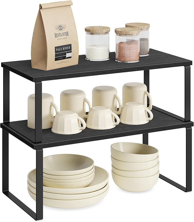 SONGMICS Cabinet Organizer Shelf, Set of 2 Spice Rack, Kitchen Storage | Kitchen Counter Storage Spice Rack, Particleboard, Steel, Ebony Black and Matte Black, BYSTRO Collection UKCS025B01 - Image 8
