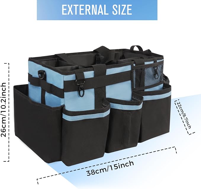 SCAVATA Wearable Cleaning Caddy, Cleaning Caddy Supplies Organizer with Handle & Shoulder Straps for Housekeepers, Under Sink & Car Cleaning Tool Organizers Bag with 4 Foldable Divider (Blue) - Image 5
