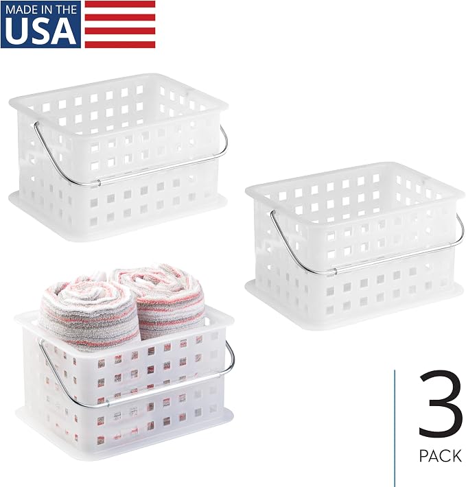 iDesign Portable Shower Caddy Basket with Handle, Set of 3, Frost | For Dorm or Bathroom, Made in USA - Image 2