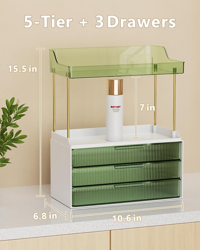 Anylady Bathroom Organizers and Storage, Makeup Organizer (Sturdy Durable Attractive), Ideal for Vanity, Countertop, Counter, Perfume, Skincare, Cabinet, Cosmetic, Dresser Organizer (Green) - Image 3